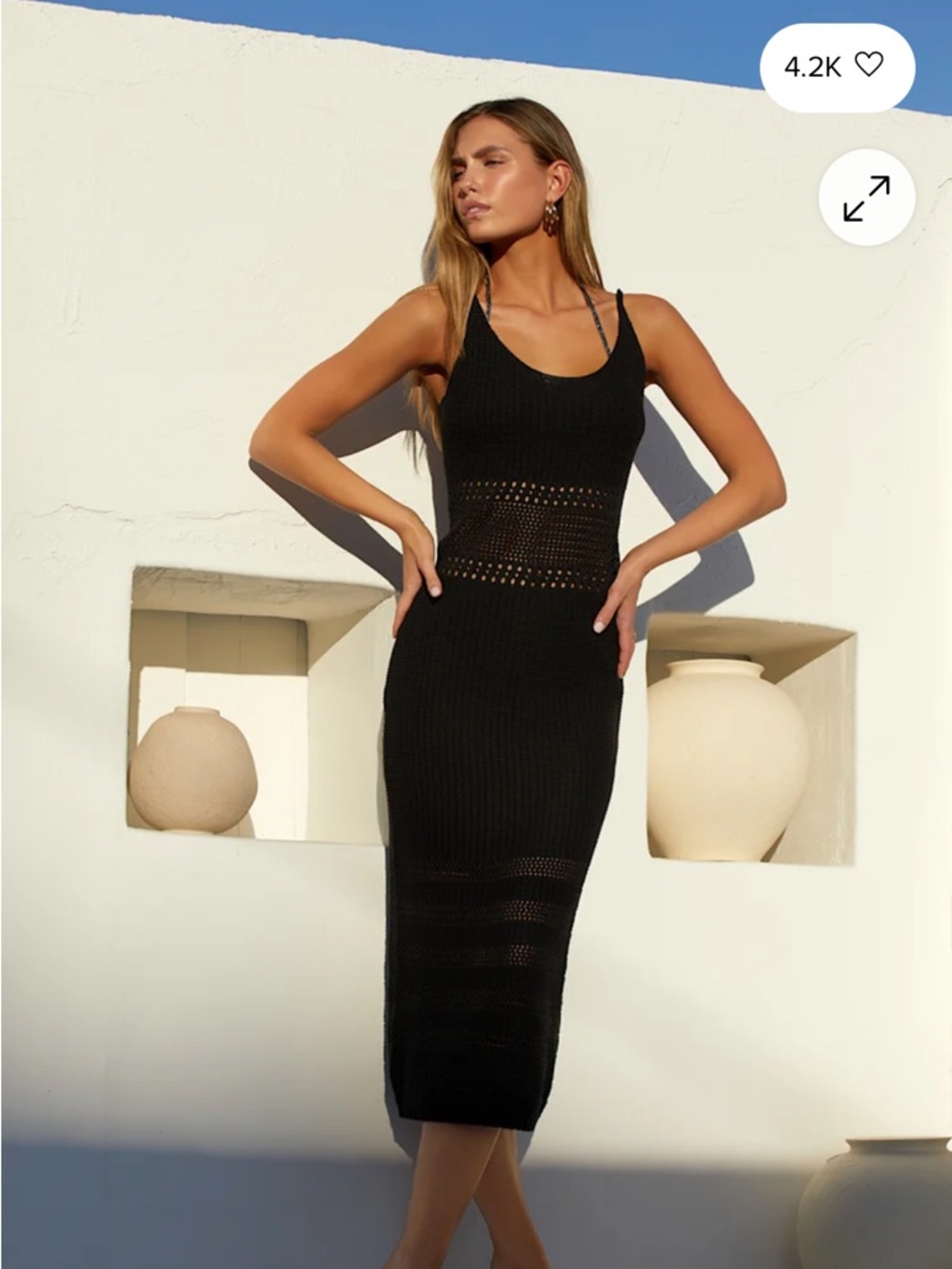 Strolls in the Sand Black Crochet Midi Swim Cover-Up
